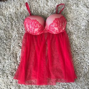 Victoria Secret 36D Red Lace Babydoll Lingerie